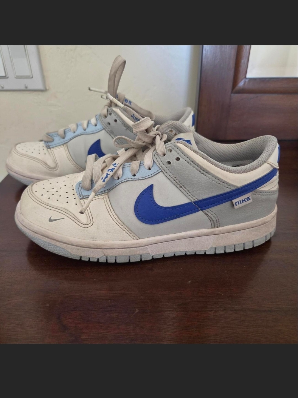 Nike White and Light Gray Youth Sneaker Interior Label